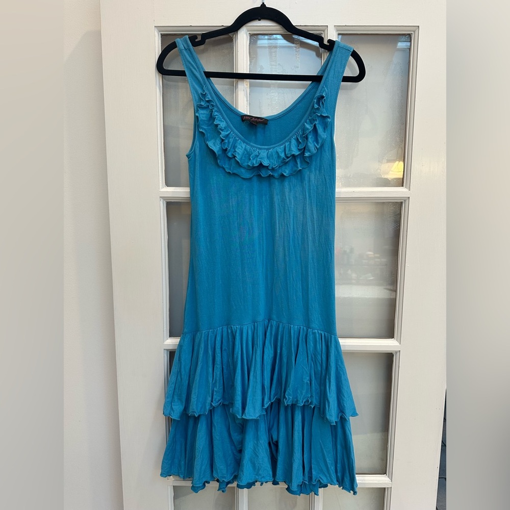 Vintage Y2K Betsey Johnson Blue Ruffled Sleeveless Babydoll Dress Size Medium M